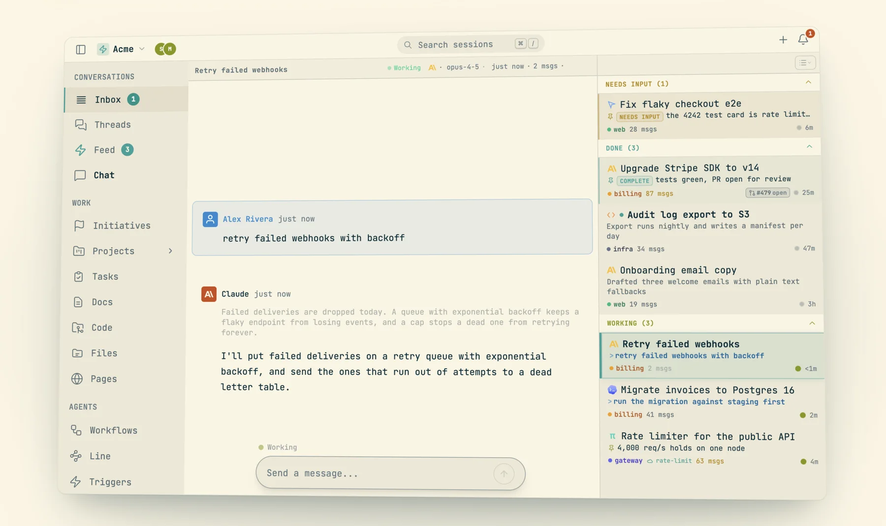 The codecast inbox beside an open conversation