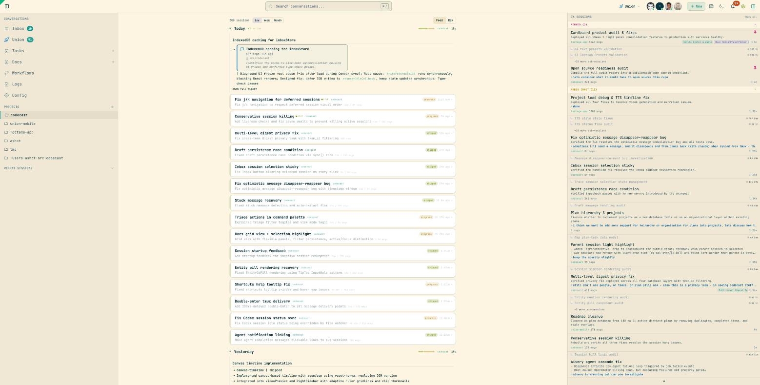 Activity feed showing daily session digest grouped by project